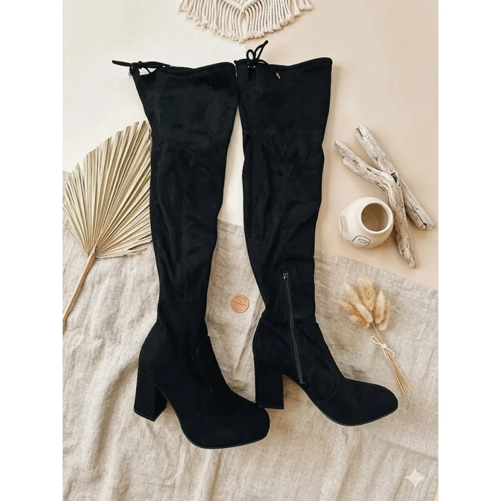 Unisa Black Suede Over the Knee High Boots Square Toe 7.5 M